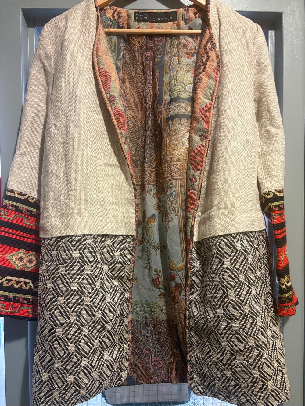 Zara Basic Multicolor Paisley Open-Front Blazer - Blue, Tan, Cream